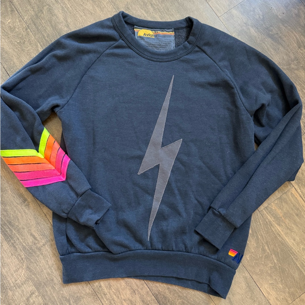 ⚡️RARE - AVIATOR NATION Lightning Bolt / Rainbow Sleeve in Charcoal XS⚡️